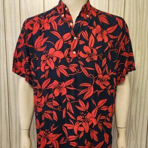 Hawaiian shirt L men's pullover rayon Reyn Spooner blue red